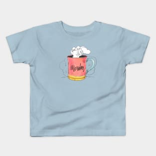 Cute Watercolor Monday Quote With Coffee Cup Kids T-Shirt